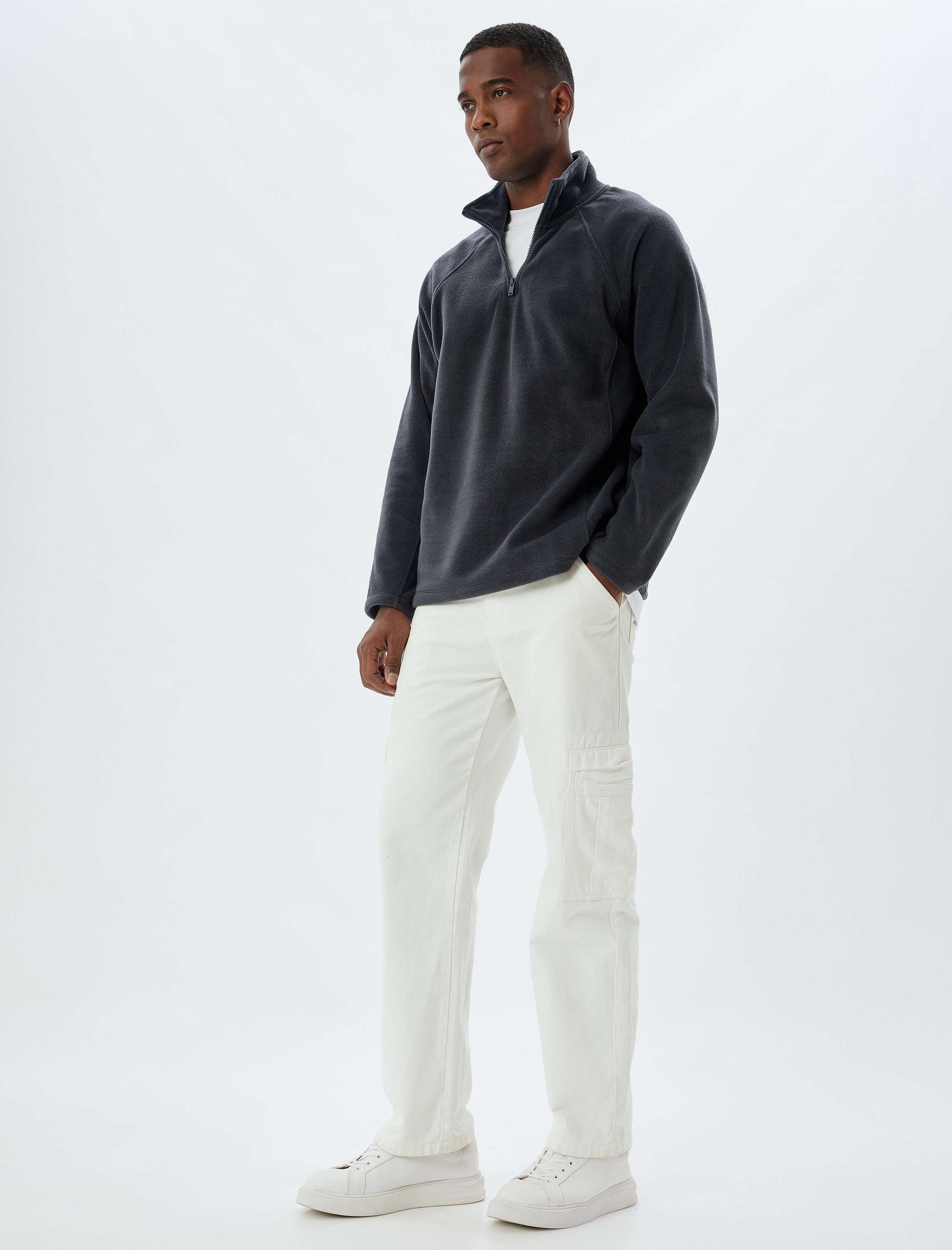   Yarım Fermuarlı Polar Sweatshirt Basic Uzun Kollu