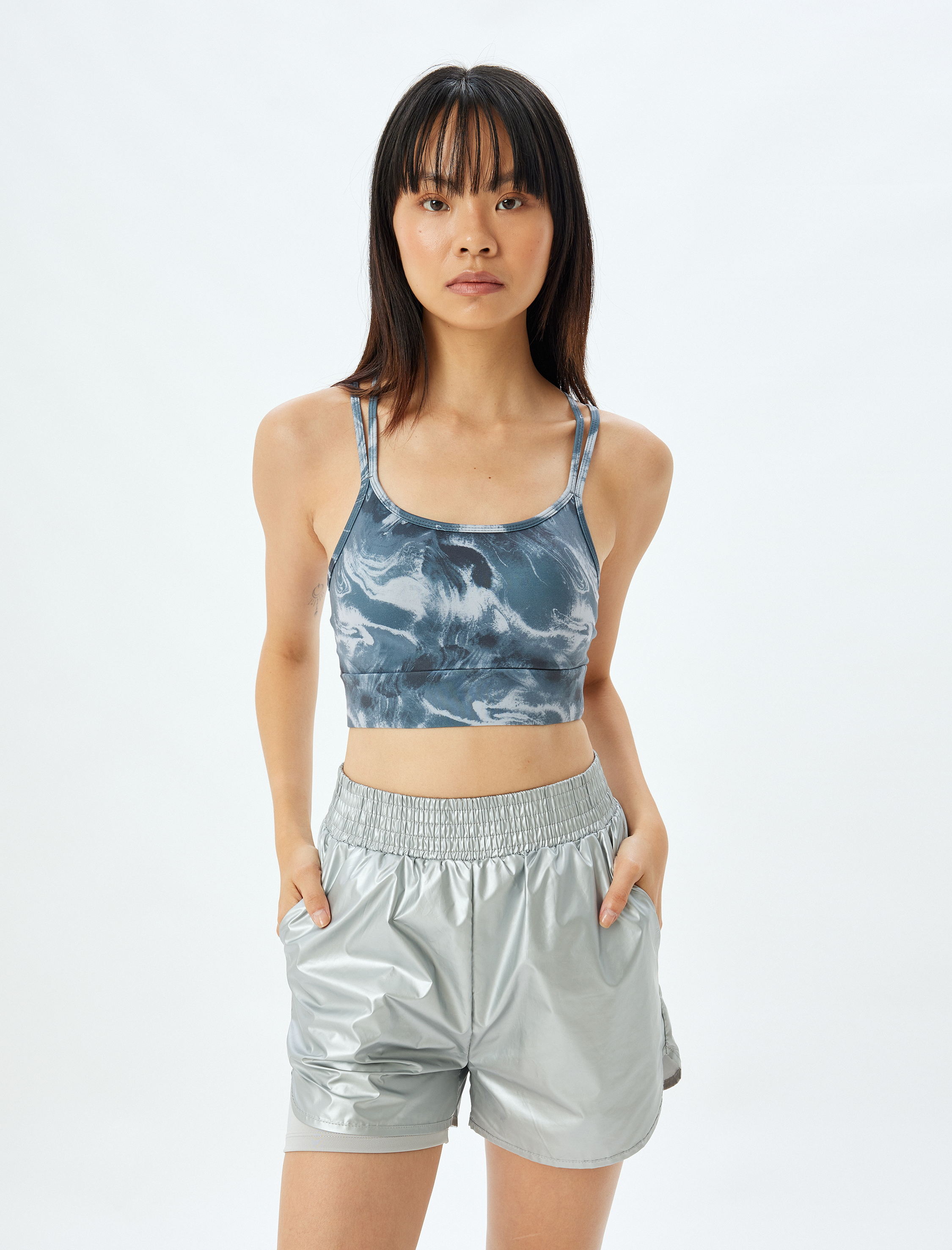   Soyut Baskılı Çapraz Askılı Sporcu Sütyeni