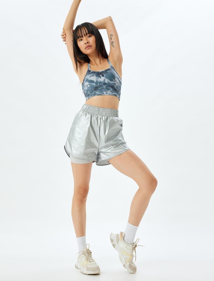  Soyut Baskılı Çapraz Askılı Sporcu Sütyeni