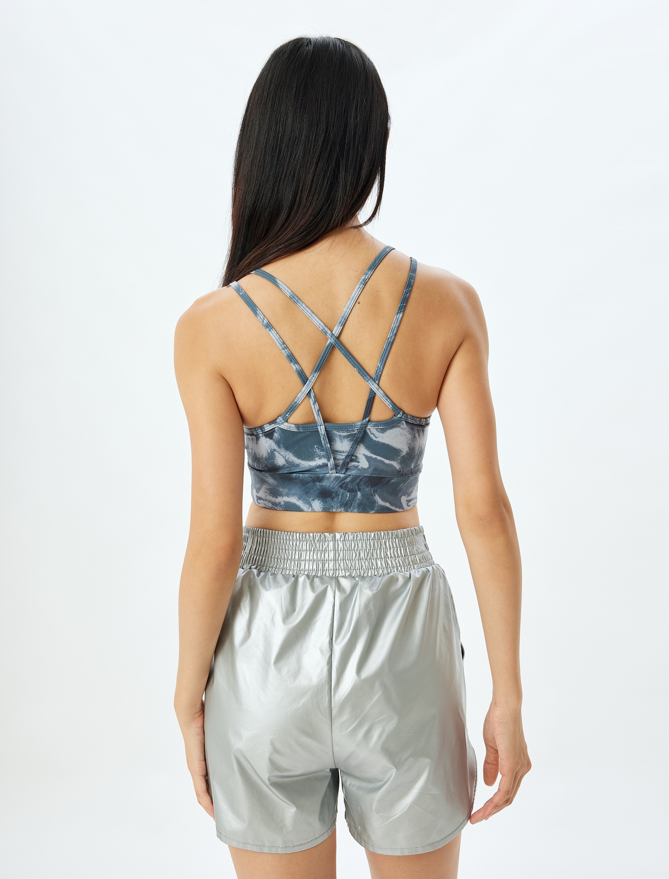   Soyut Baskılı Çapraz Askılı Sporcu Sütyeni