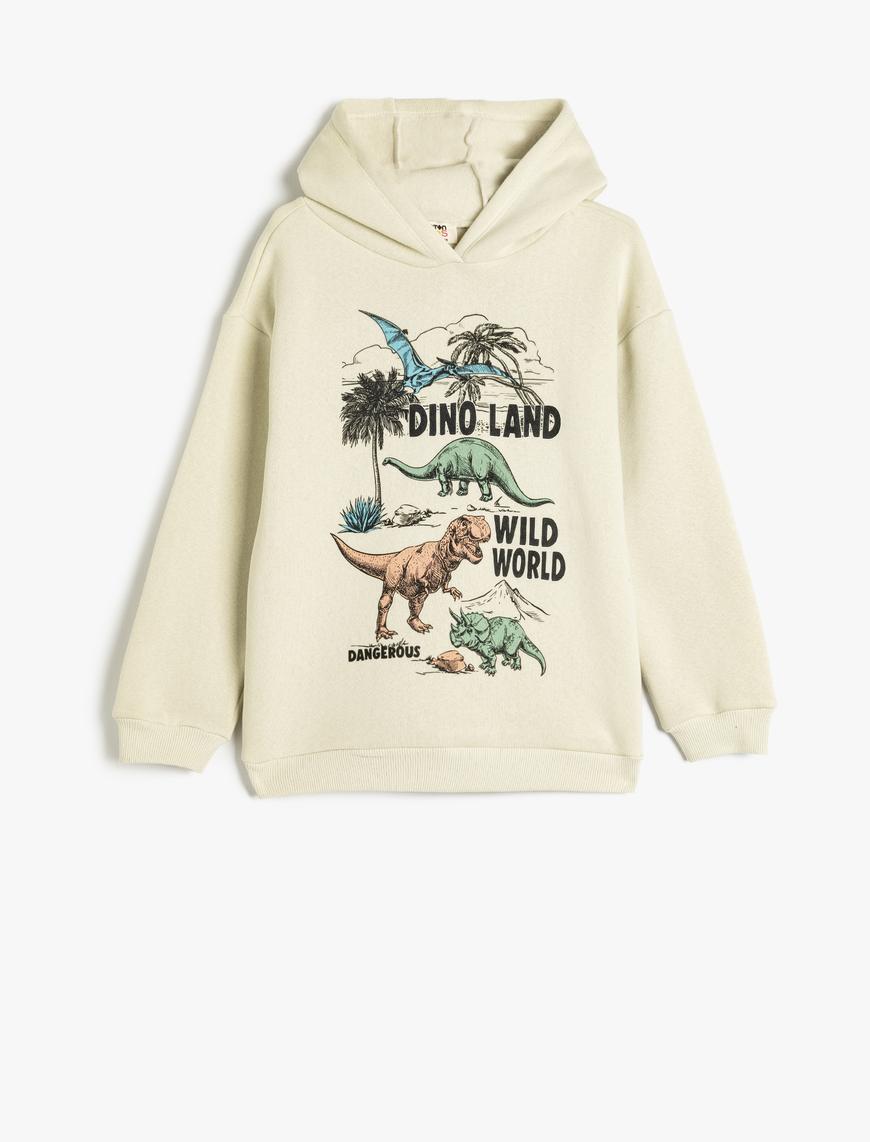  Erkek Çocuk Oversize Kapşonlu Sweatshirt Dinozor Baskılı Uzun Kollu