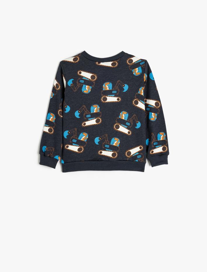 Erkek Bebek Traktör Baskılı Bisiklet Yaka Pamuklu Şardonlu Sweatshirt