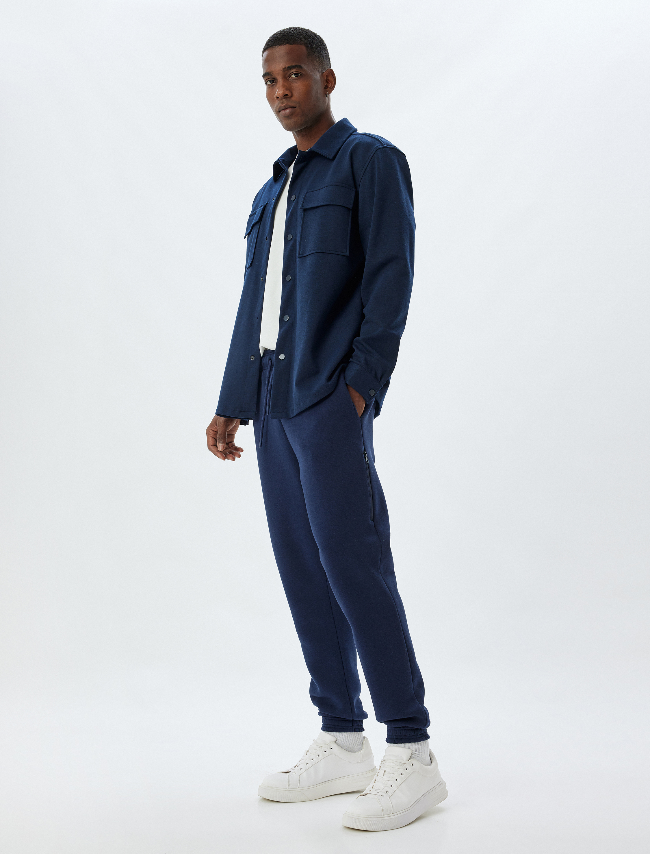   Fermuarlı Cepli Pamuk Karışımlı Şardonlu Beli Bağcıklı Kışlık Eşofman Altı