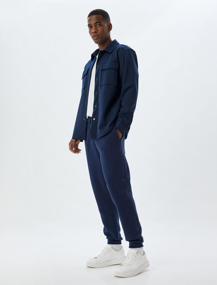  Fermuarlı Cepli Pamuk Karışımlı Şardonlu Beli Bağcıklı Kışlık Eşofman Altı