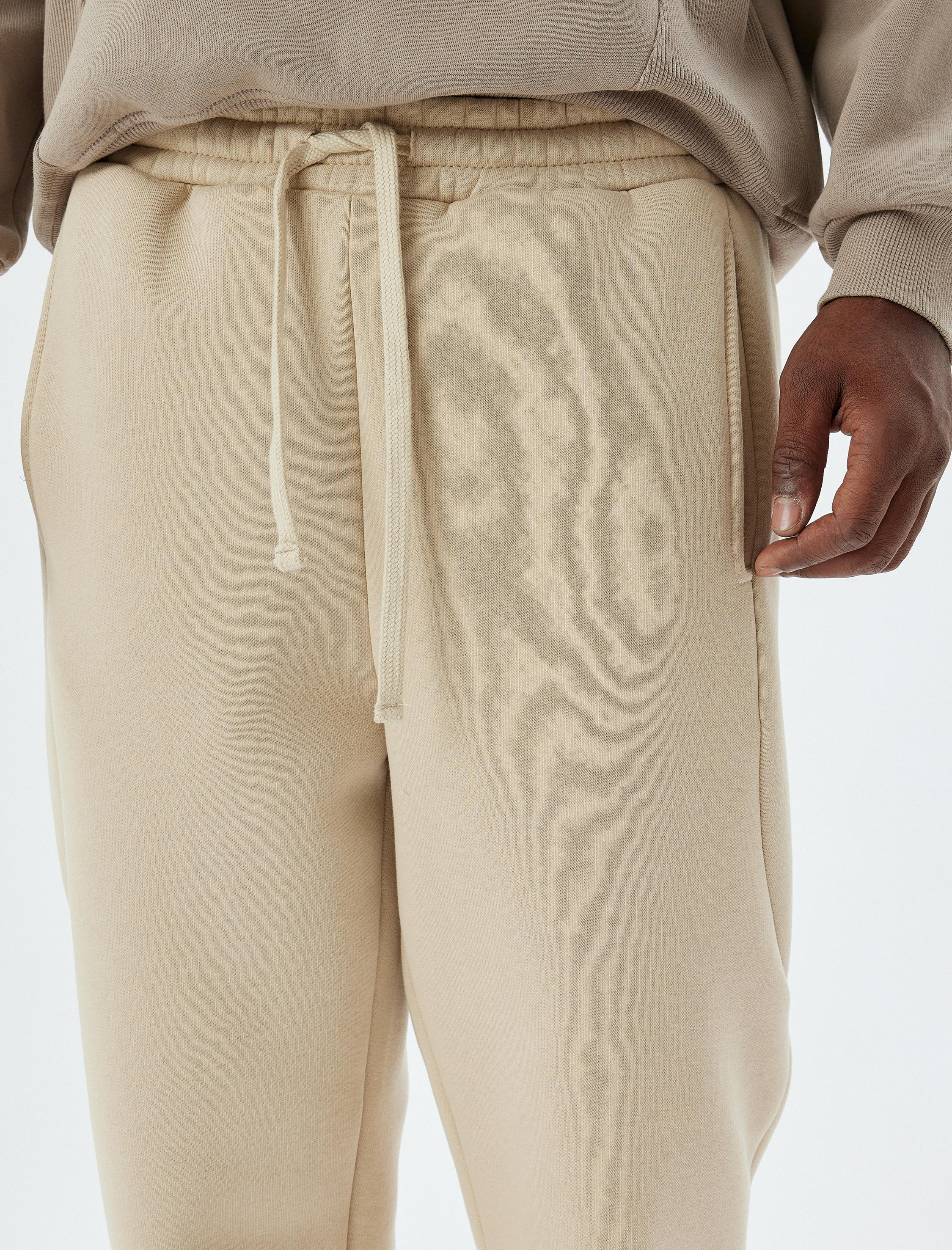   Kışlık Eşofman Altı Beli Bağcıklı Dikiş Detaylı Cepli Pamuk Karışımlı Lastikli Paça Şardonlu