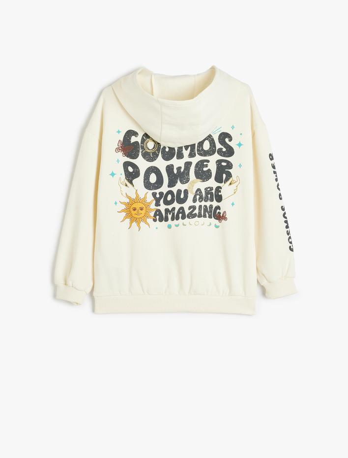 Kız Çocuk Kapşonlu Sweatshirt Kanguru Cepli Uzun Kollu Baskılı Şardonlu Pamuklu