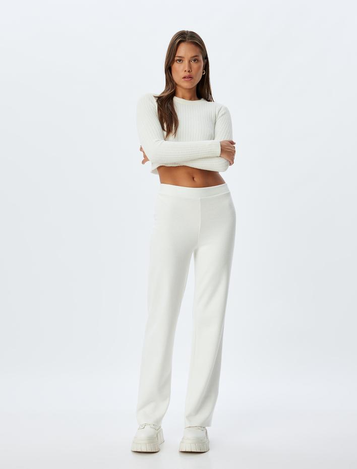  Eşofman Pantolon Yumuşak Dokulu Fitilli Düz Paça