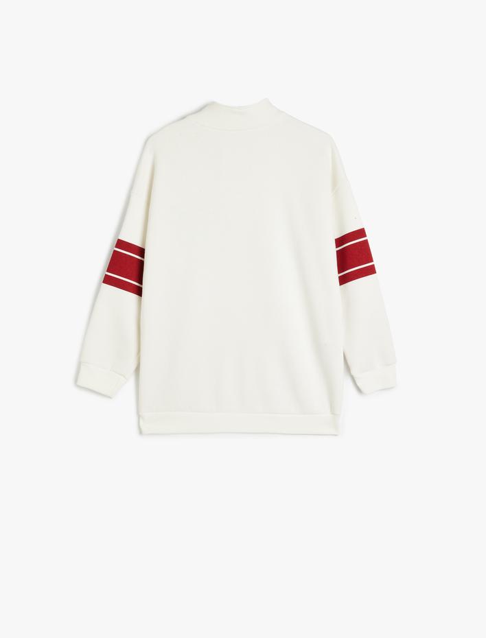 Erkek Çocuk Sweatshirt Baskı Detaylı Yarım Fermuarlı Dik Yaka Uzun Kollu Pamuklu Şardonlu