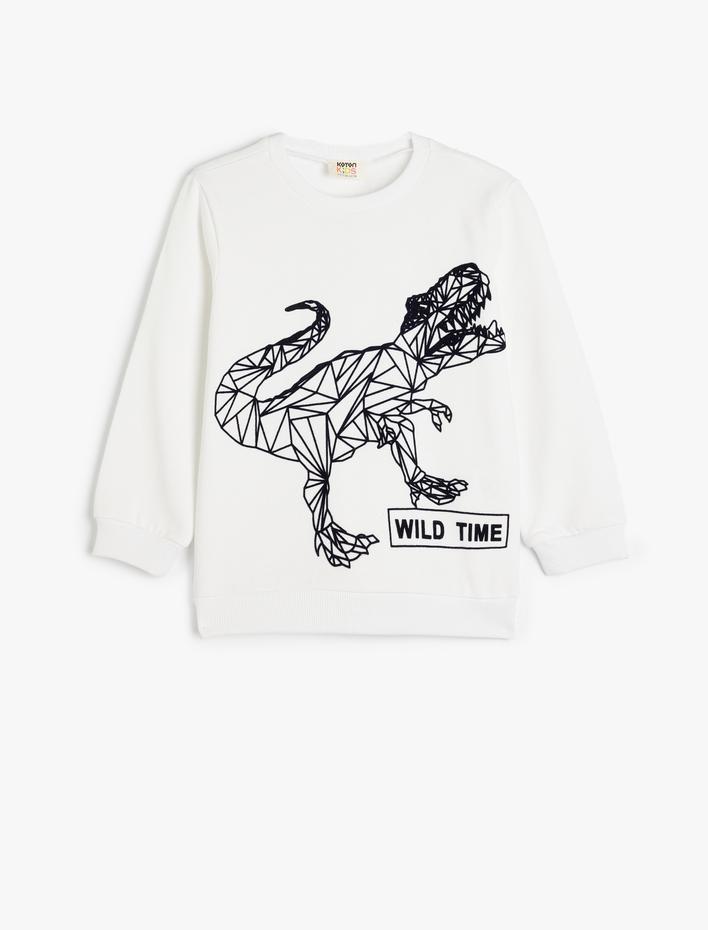 Erkek Çocuk Dinozorlu Sweatshirt Şardonlu Uzun Kollu Bisiklet Yaka