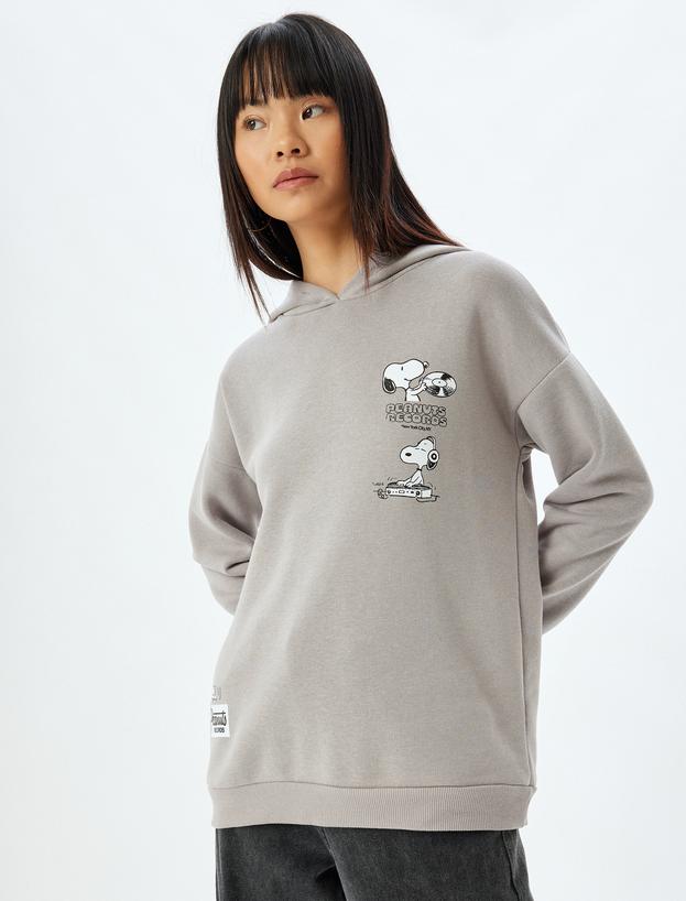 Snoopy Kapüşonlu Sweatshirt Arkası Baskılı Şardonlu Lisanslı_2