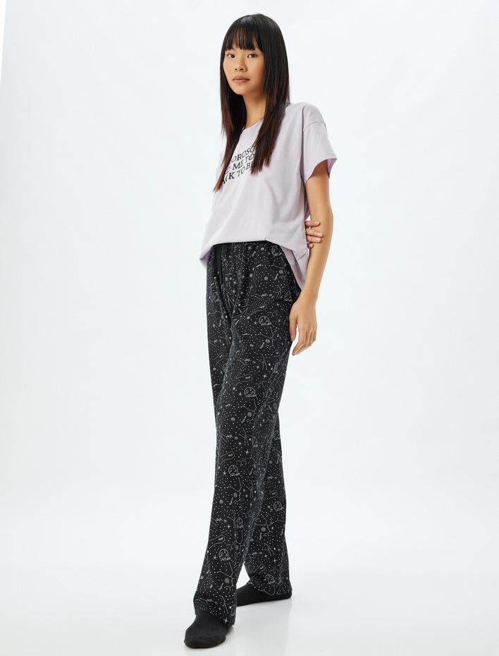  Örme Pijama Takımı Baskılı Pamuklu