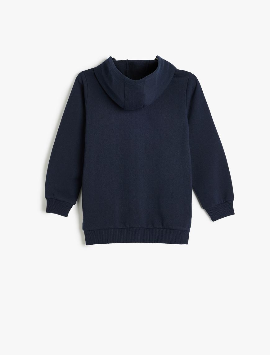  Erkek Çocuk Fermuarlı Basic Sweatshirt Kapşonlu Şardonlu Uzun Kollu