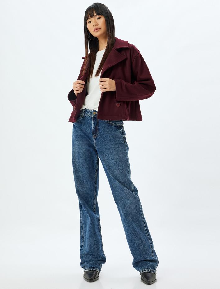  Oversize Ceket Kruvaze Yaka Cepli Düğmeli Astarlı