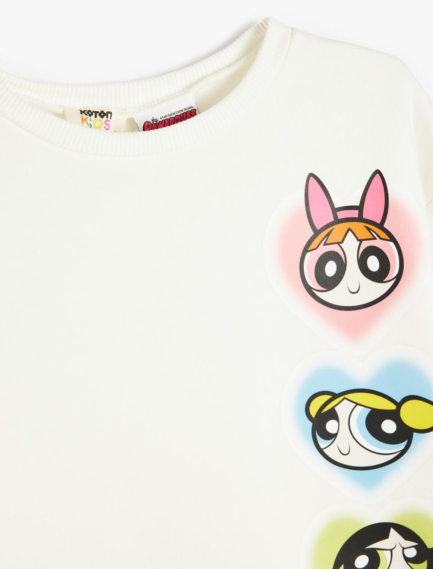  Kız Çocuk Powerpuff Girls Sweatshirt Lisanslı Uzun Kollu Bisiklet Yaka