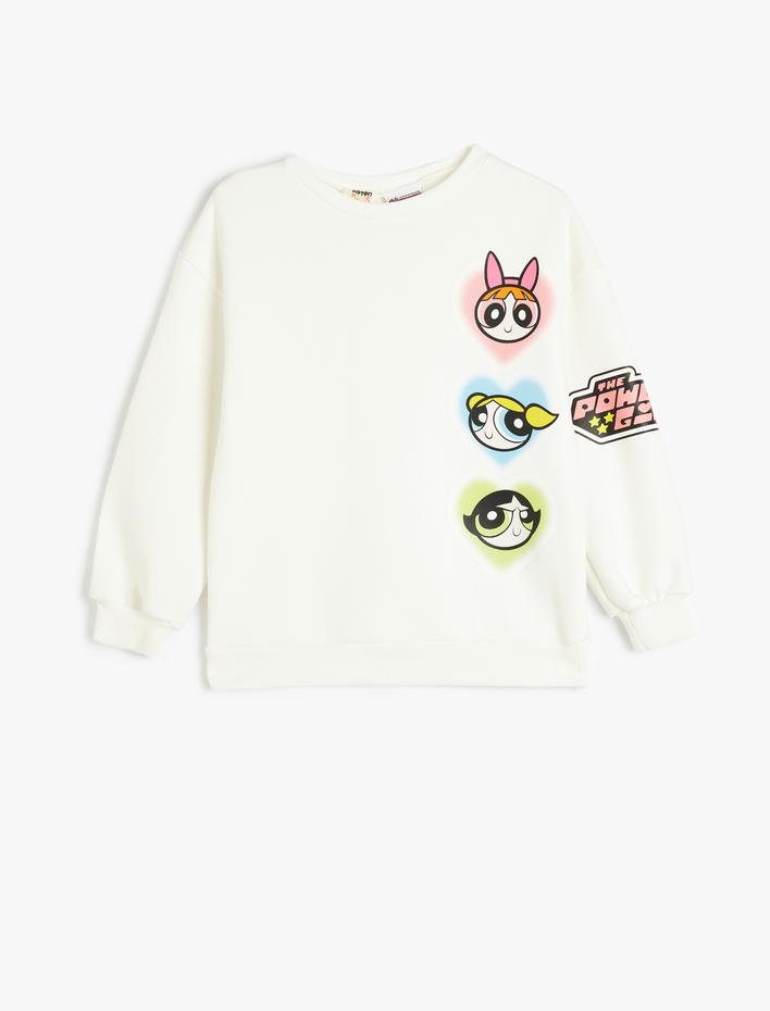 Kız Çocuk Powerpuff Girls Sweatshirt Lisanslı Uzun Kollu Bisiklet Yaka Şardonlu