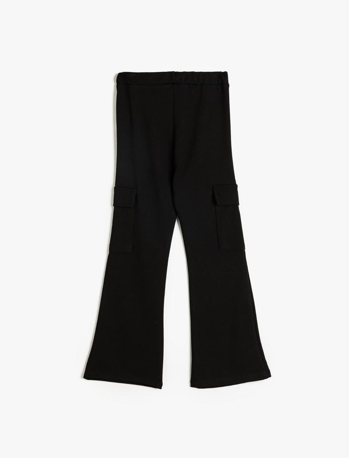 Kız Çocuk İspanyol Paça Pantolon Kargo Cepli Beli Lastikli