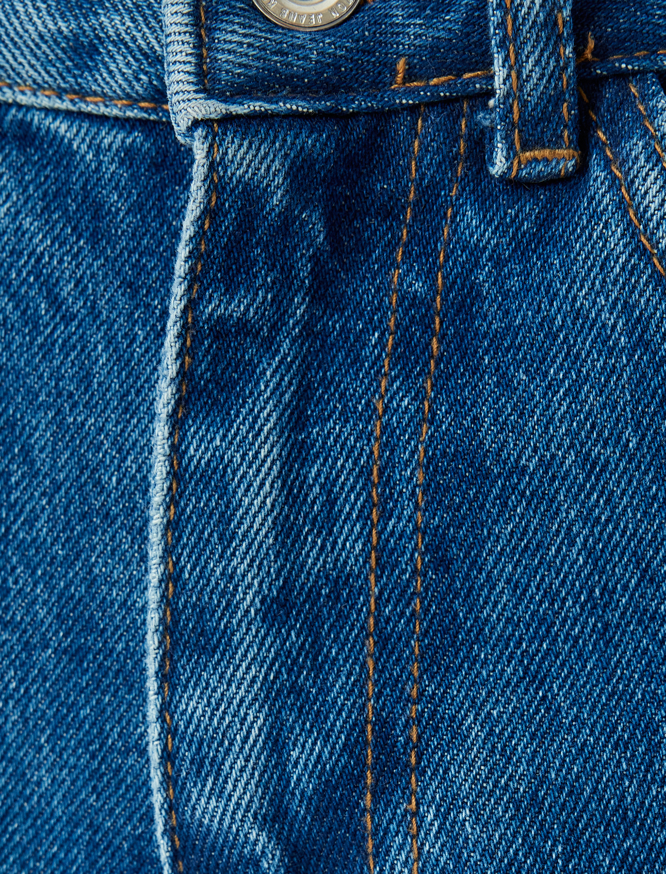 Düz Paça Kot Pantolon Renk Bloklu Yüksek Bel Düğmeli Pamuklu - Longer Straight Fit Jean
