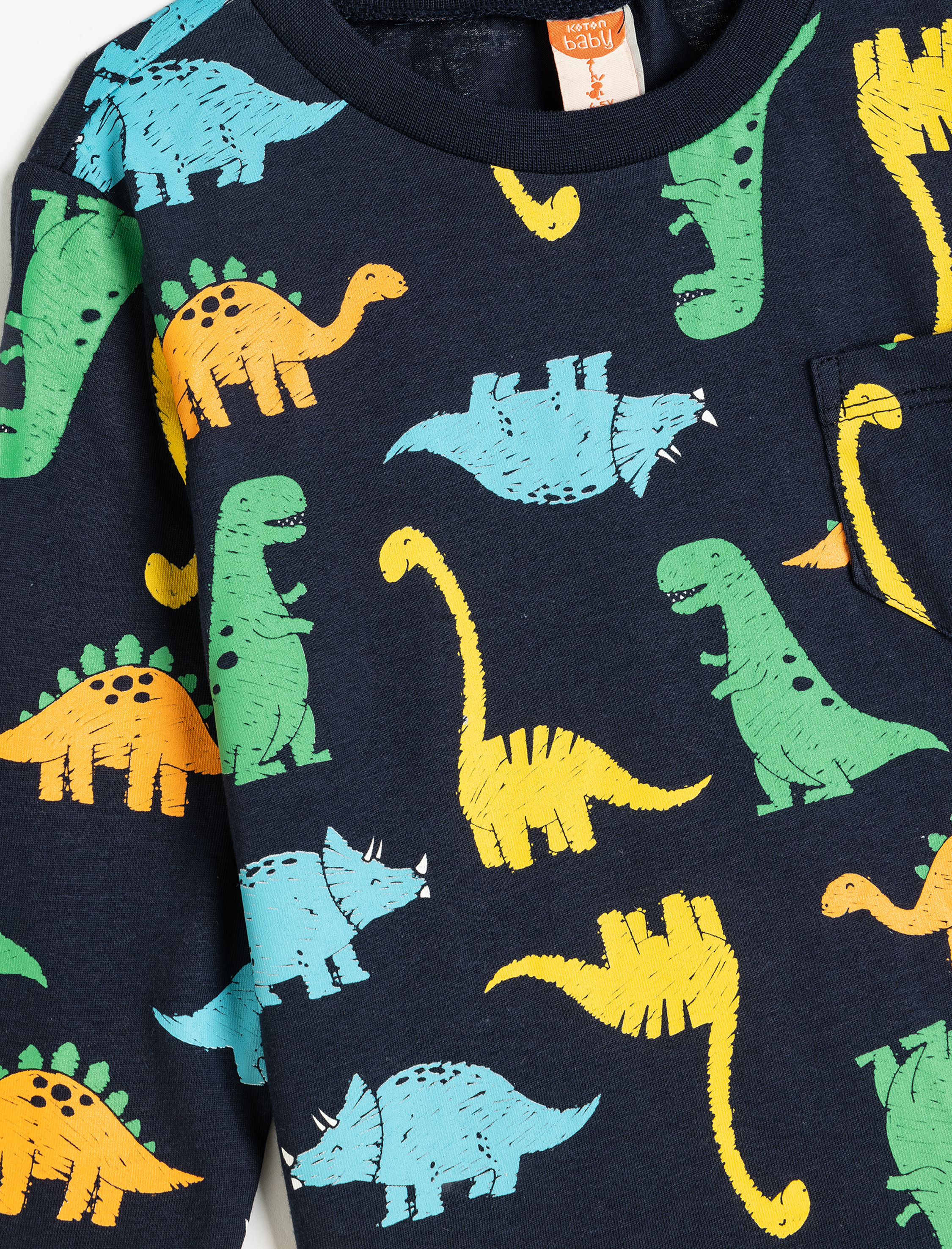  Erkek Bebek Dinozor Baskılı Bisiklet Yaka Uzun Kollu Pamuklu Tişört