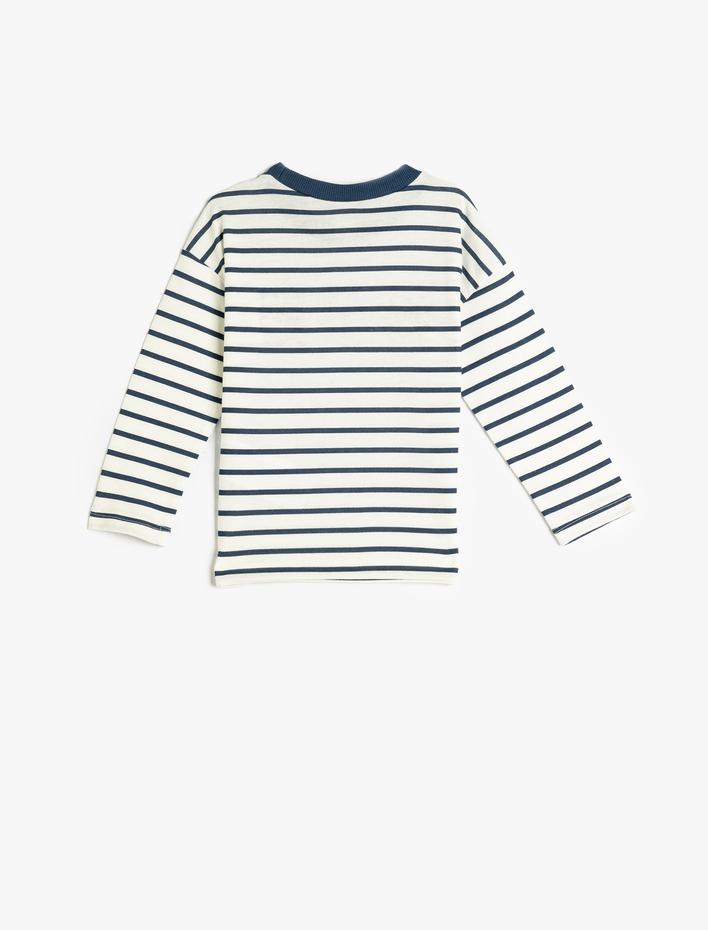 Erkek Bebek Uzun Kollu Tişört Pamuklu Hayvan İşleme Detaylı