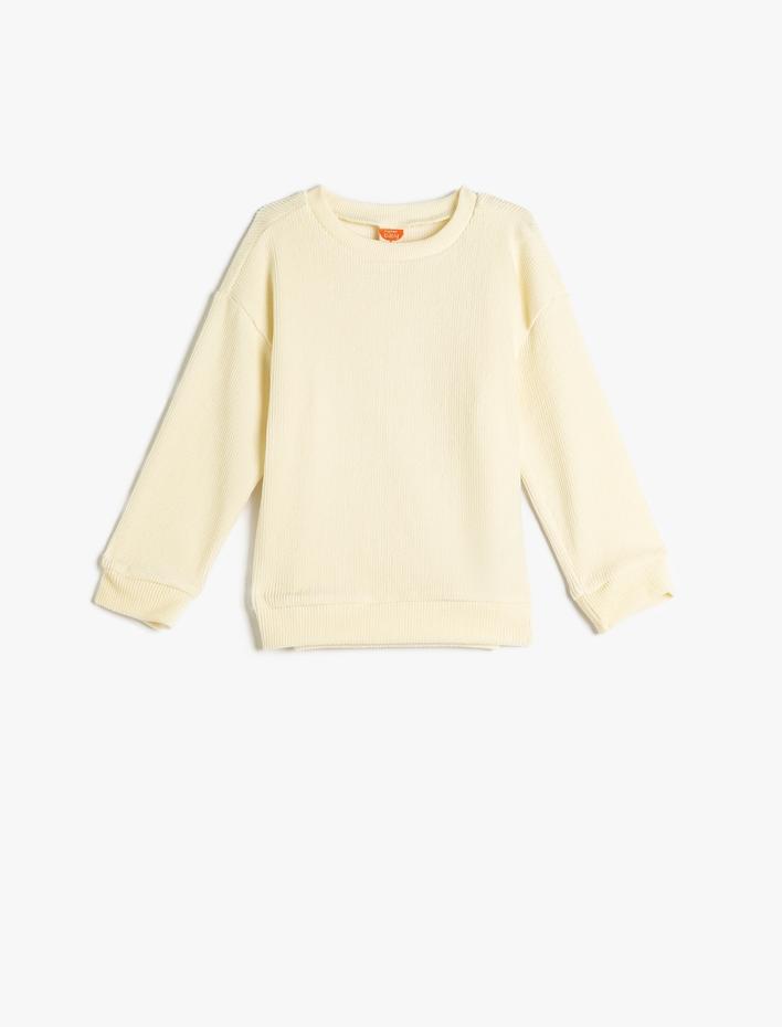 Erkek Bebek Basic Sweatshirt Bisiklet Yaka Ribanalı Uzun Kollu