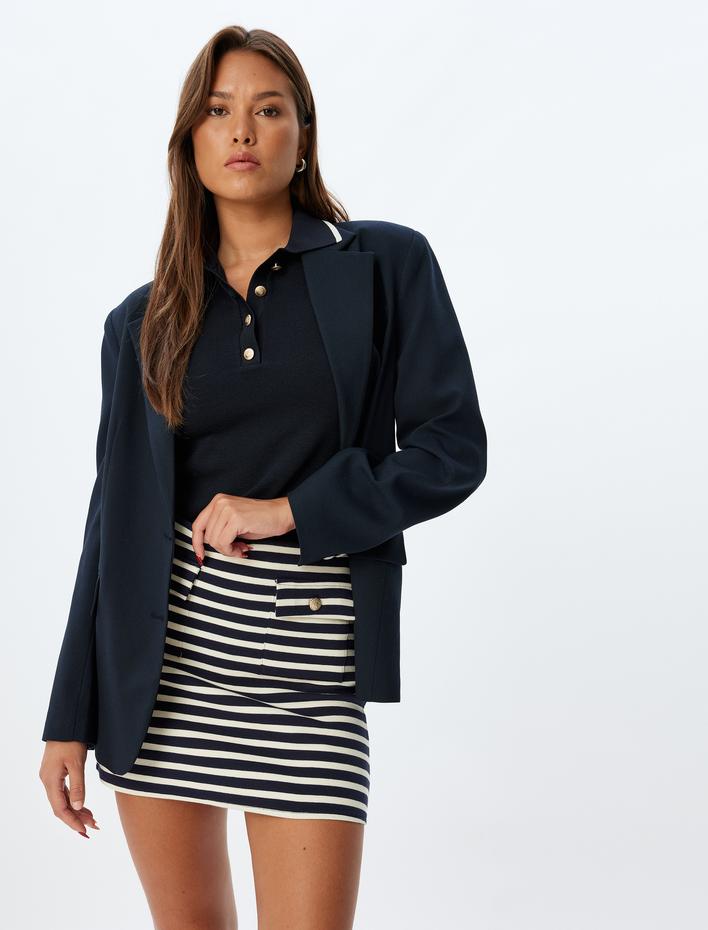  Kapaklı Cep Detaylı Pamuklu Standart Bel Mini Etek