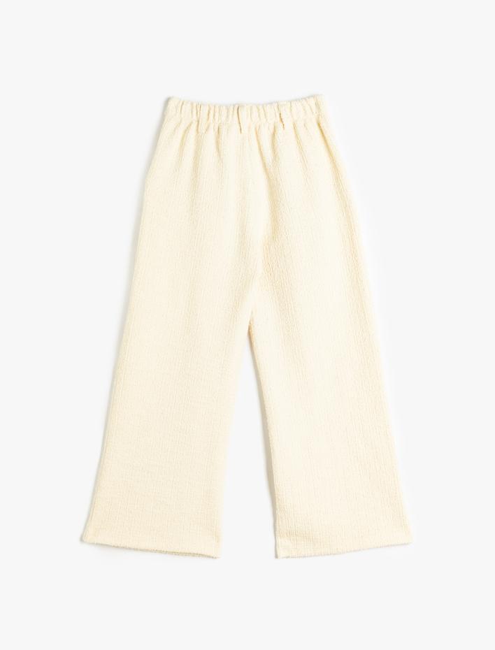 Kız Çocuk Bol Paça Pantolon Rahat Kesim Cep Detaylı Dokulu