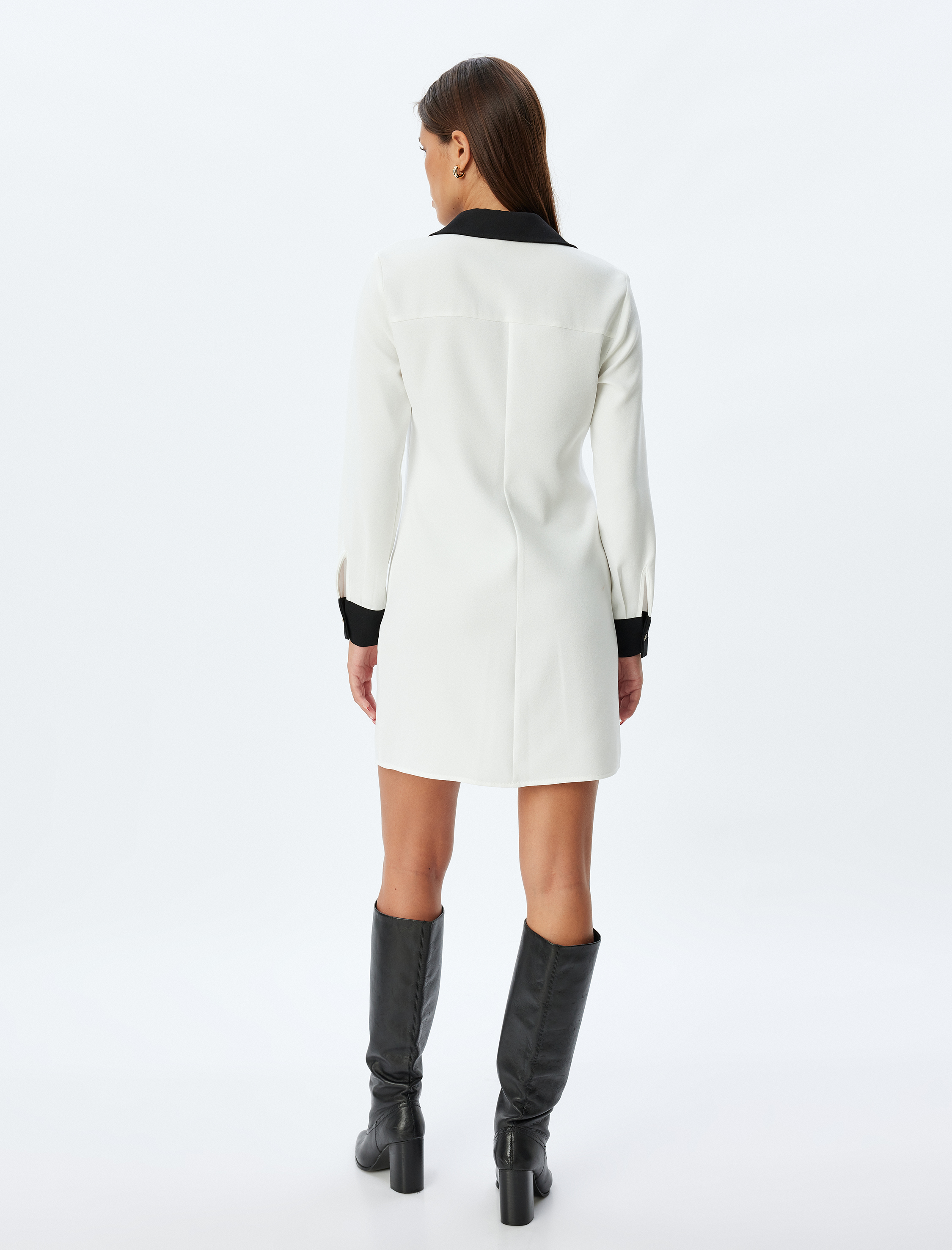 Mini Boy Renk Kontrastlı Uzun Kollu Gömlek Elbise