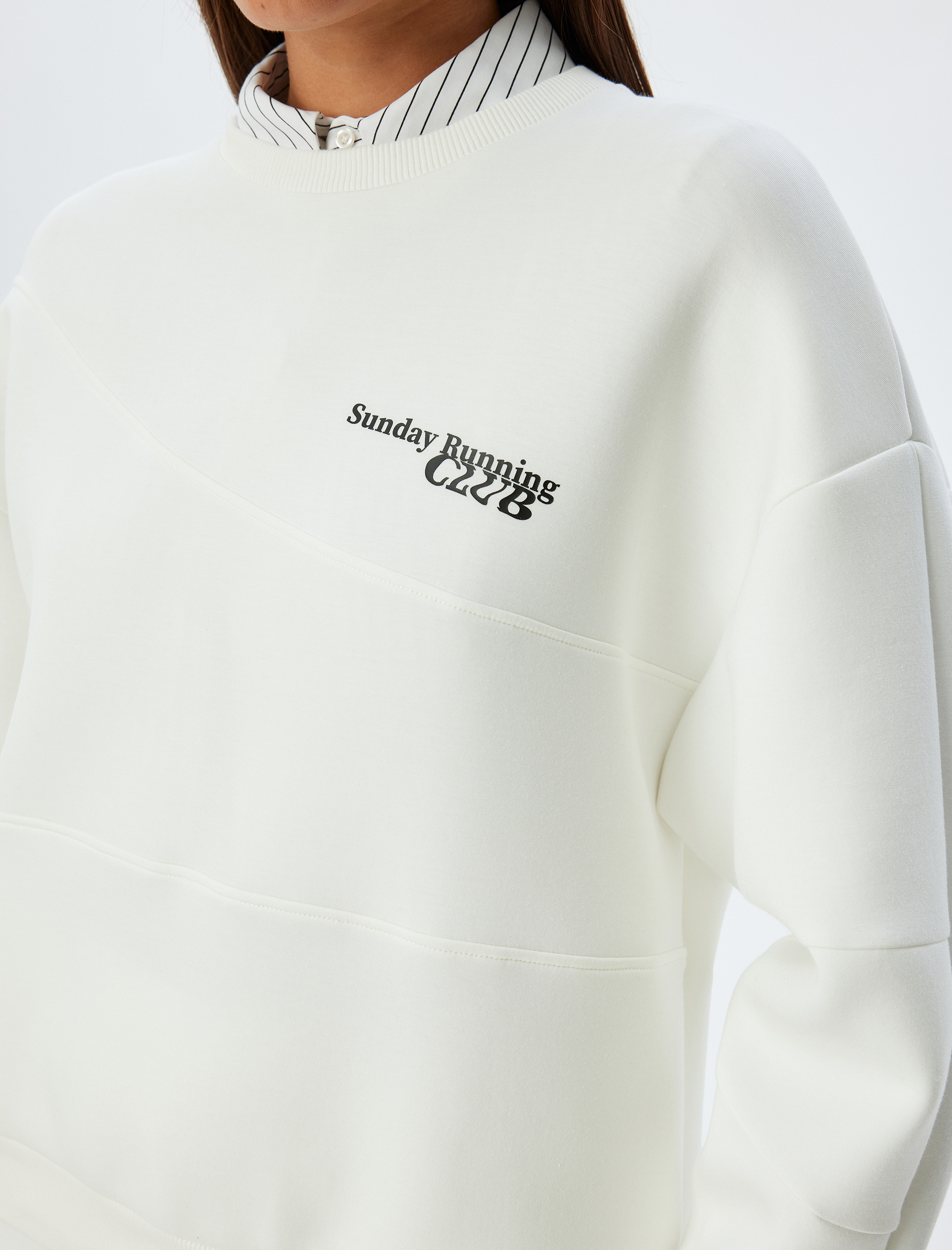   Oversize Sweatshirt Bisiklet Yaka Uzun Kollu Scuba Kumaş