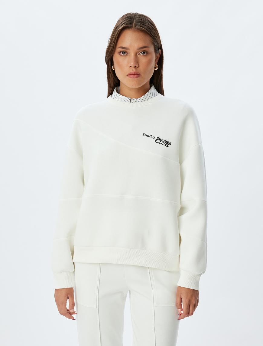   Oversize Sweatshirt Bisiklet Yaka Uzun Kollu Scuba Kumaş