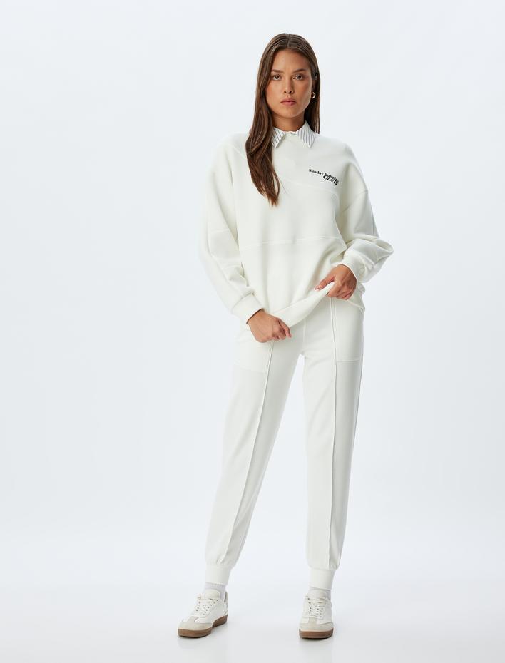  Oversize Sweatshirt Bisiklet Yaka Uzun Kollu Scuba Kumaş