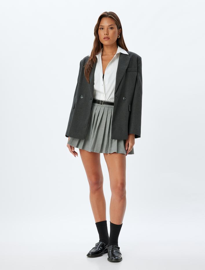  Mini Pileli Etek Kemerli Standart Bel