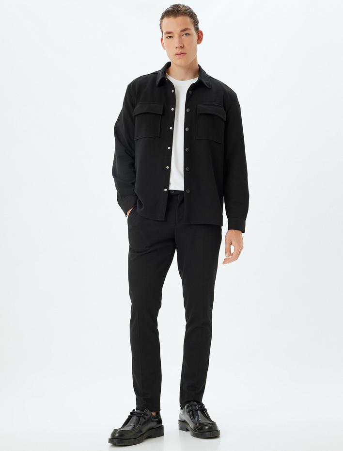  Gömlek Ceket Uzun Kollu Kapaklı Cep Detaylı Pamuk Karışımlı