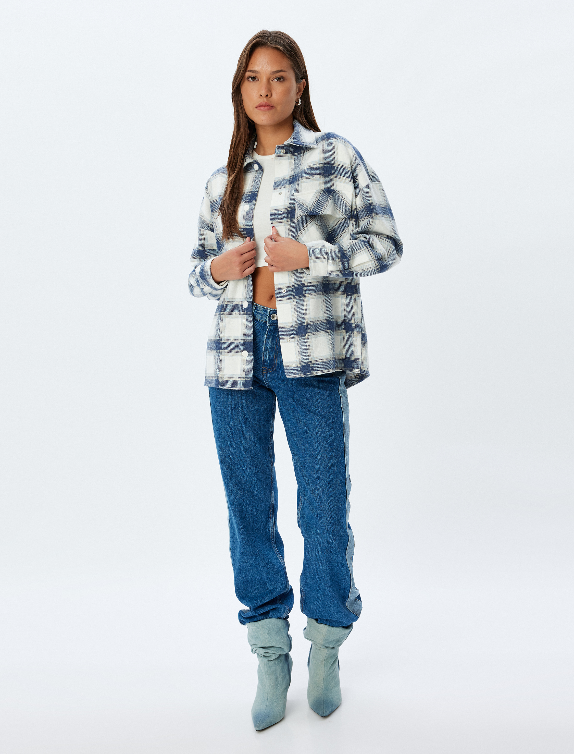   Gömlek Ceket Kapaklı Tek Cep Detaylı Uzun Kollu