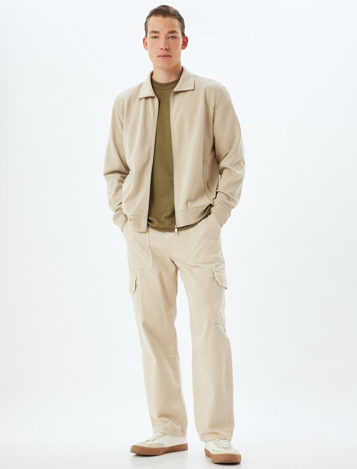  Mevsimlik Ceket Gömlek Yaka Cep Detaylı Fermuarlı Pamuklu