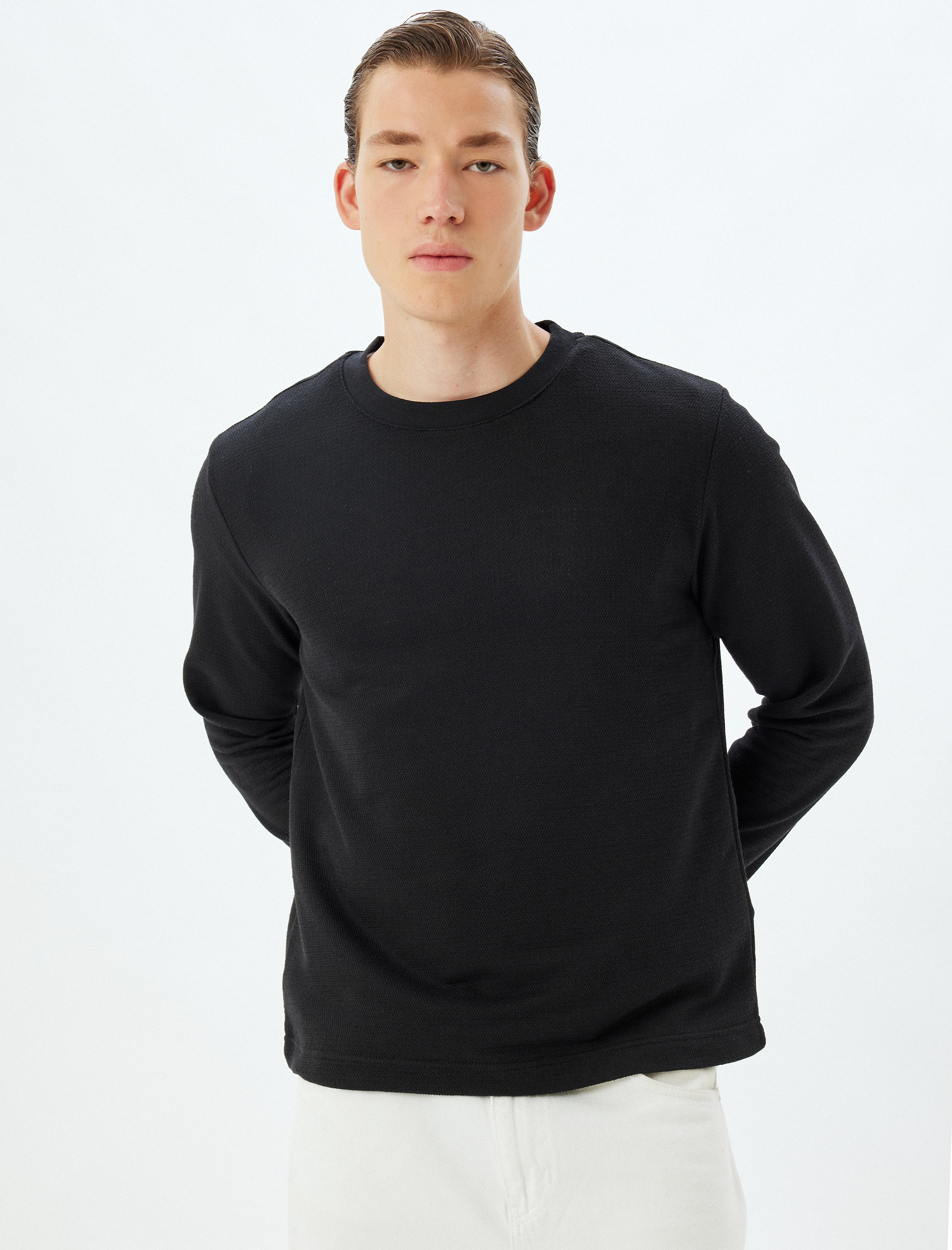   Bisiklet Yaka Uzun Kollu Pamuk Karışımlı Kazak