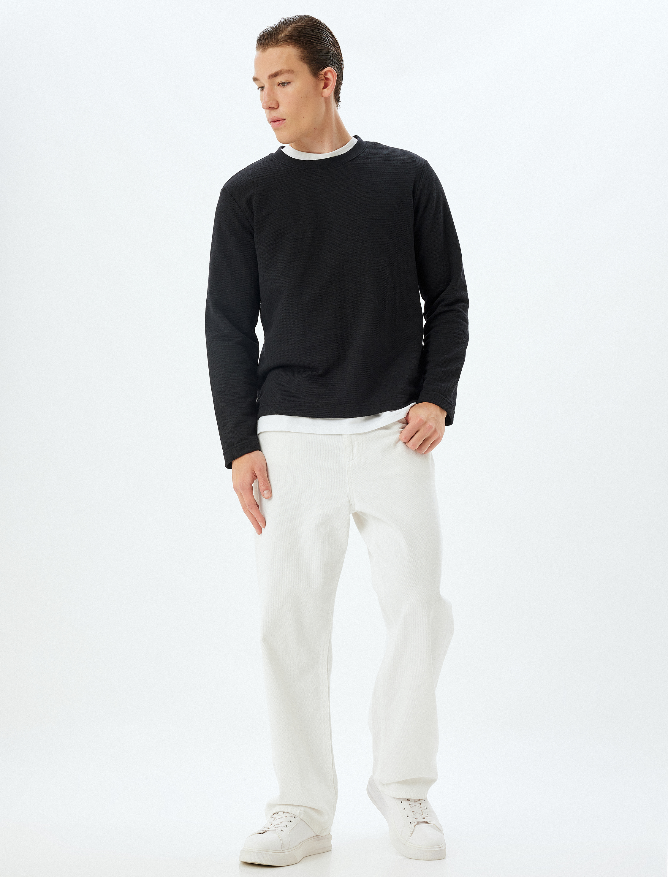   Bisiklet Yaka Uzun Kollu Pamuk Karışımlı Kazak