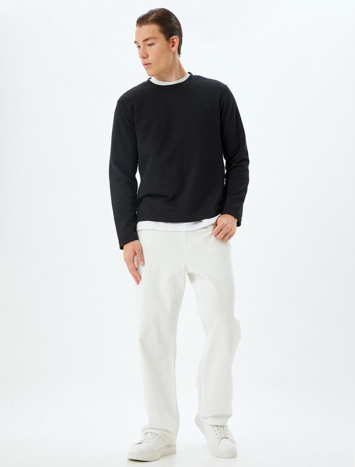  Bisiklet Yaka Uzun Kollu Pamuk Karışımlı Kazak