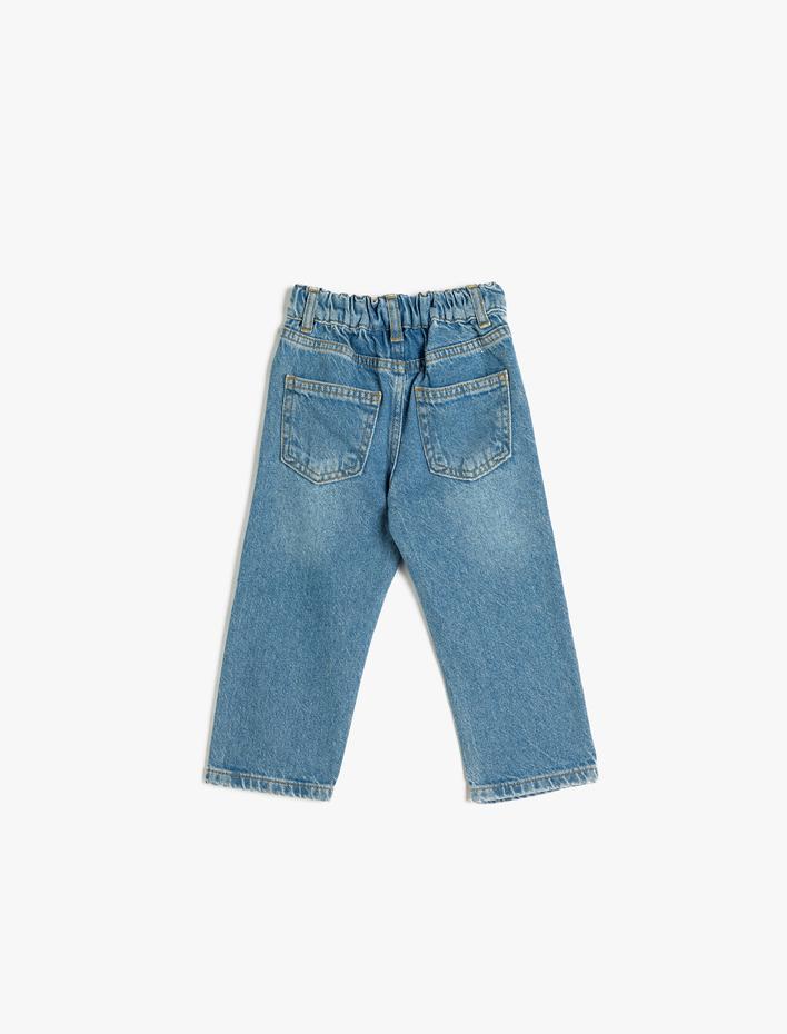 Kız Bebek Kot Pantolon Düz Paça Cepli Pamuklu- Straight Jean