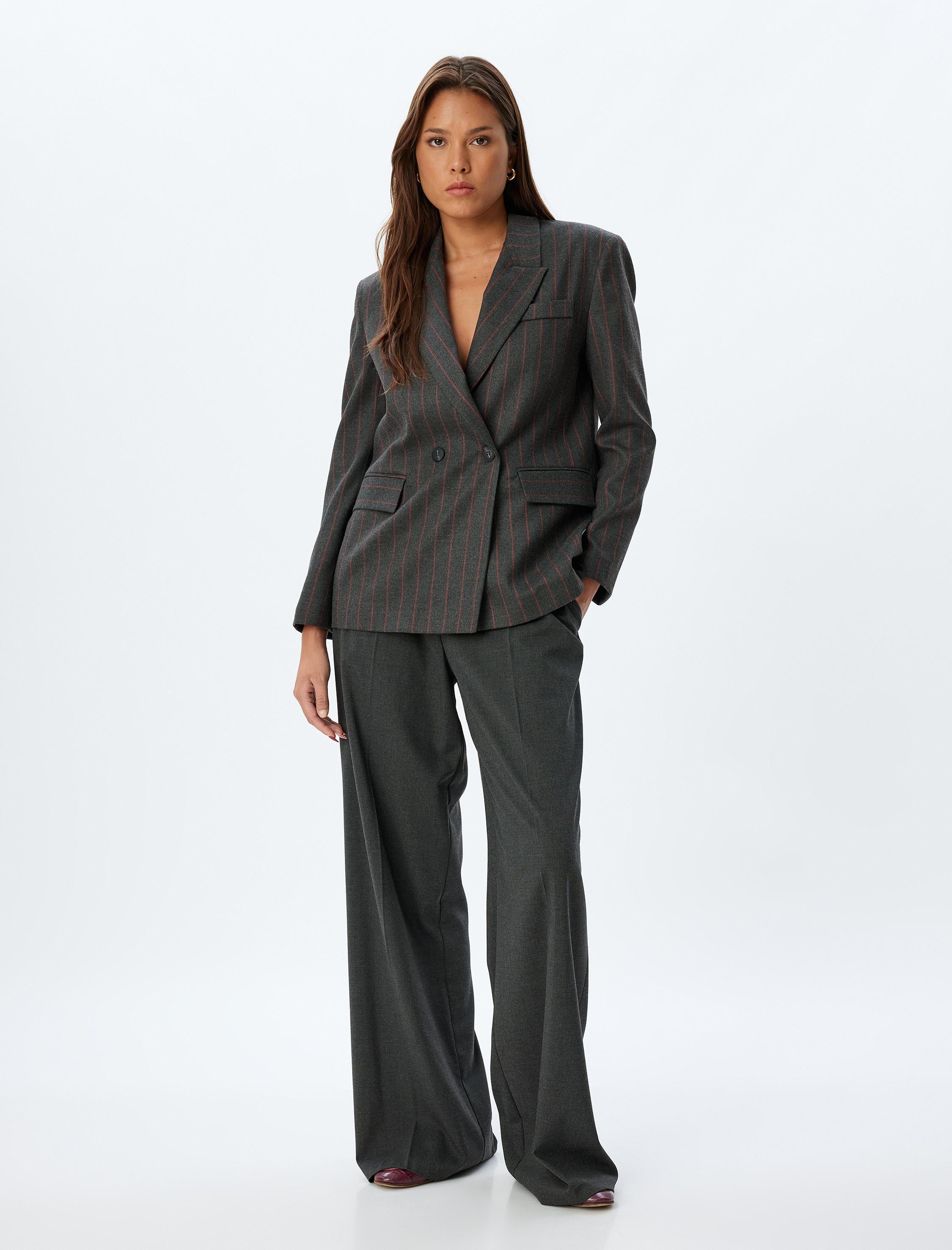   Kruvaze Kapaklı Cep Detaylı Oversize Blazer Ceket