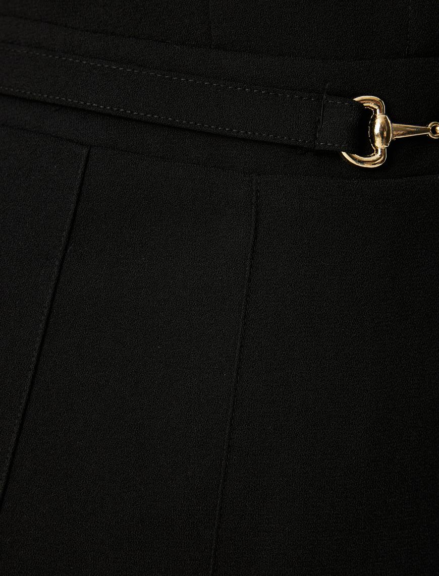   Pileli Mini Elbise Kısa Kollu Gömlek Yaka Düğmeli Kemerli Slim Fit