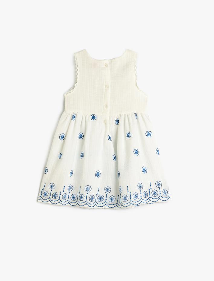Kız Bebek Askılı Elbise Yuvarlak Yaka Desenli