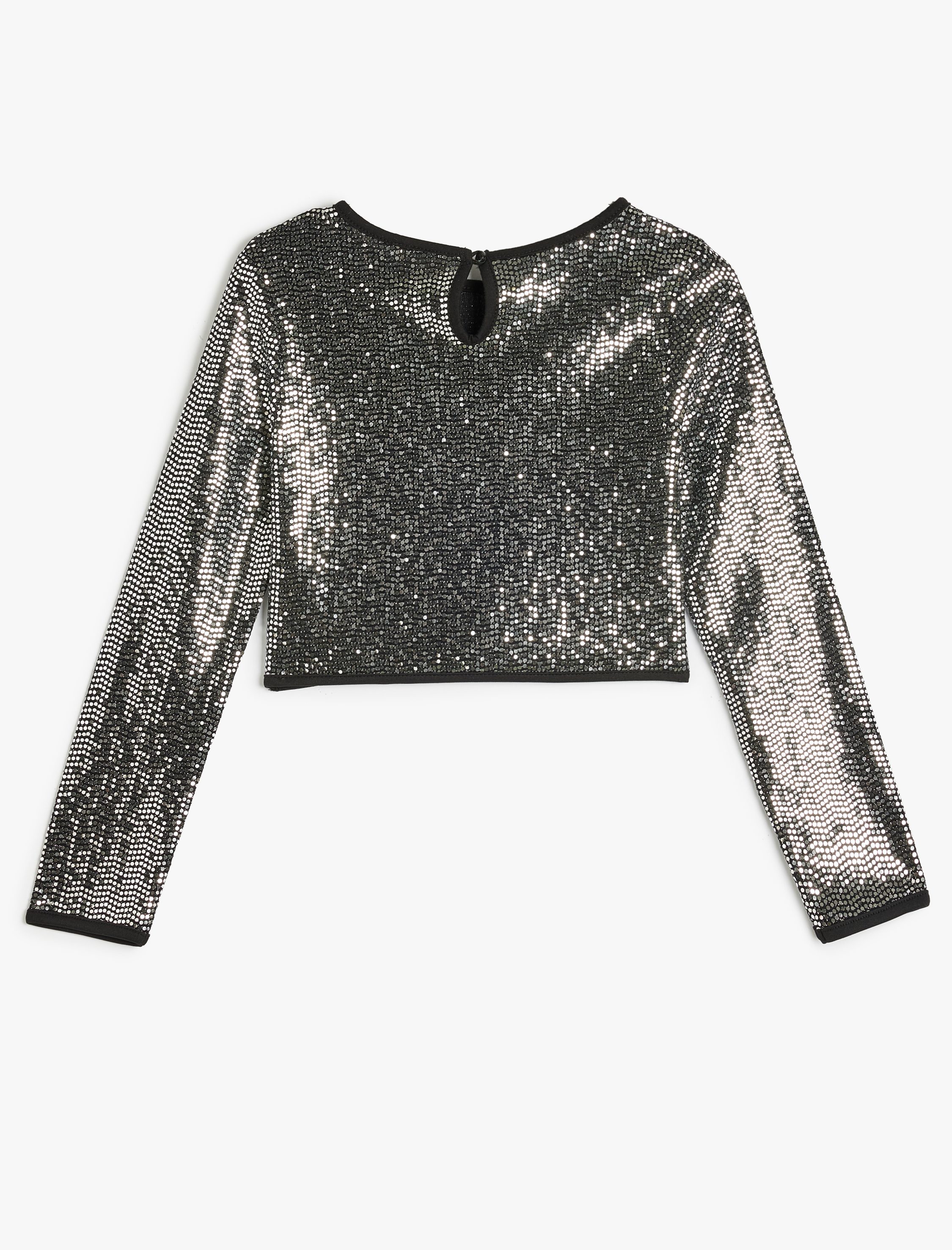  Kız Çocuk Pullu Payetli Bluz Uzun Kollu Bisiklet Yaka