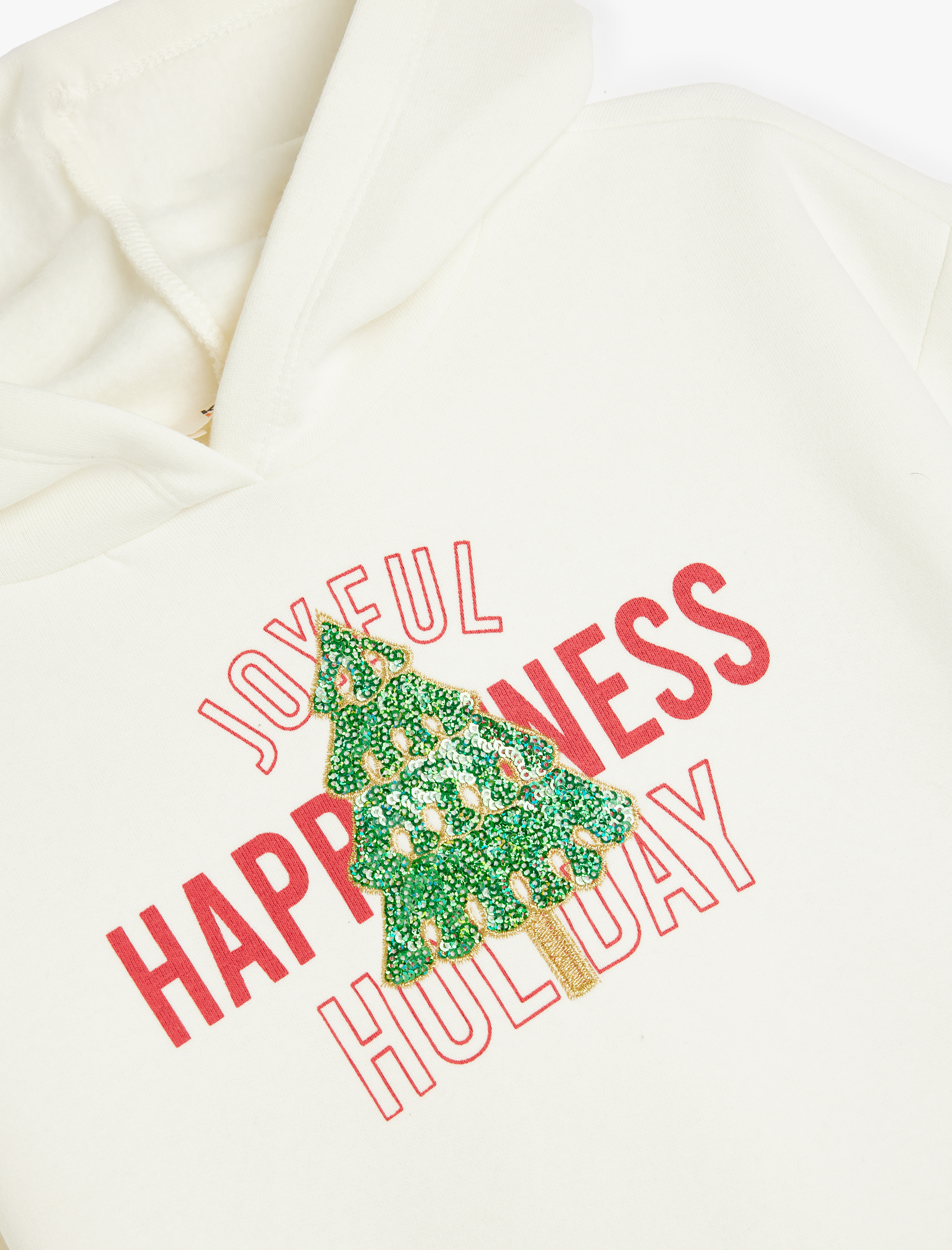  Kız Çocuk Pamuklu Uzun Kollu Şardonlu Yılbaşı Temalı Kapşonlu Sweatshirt