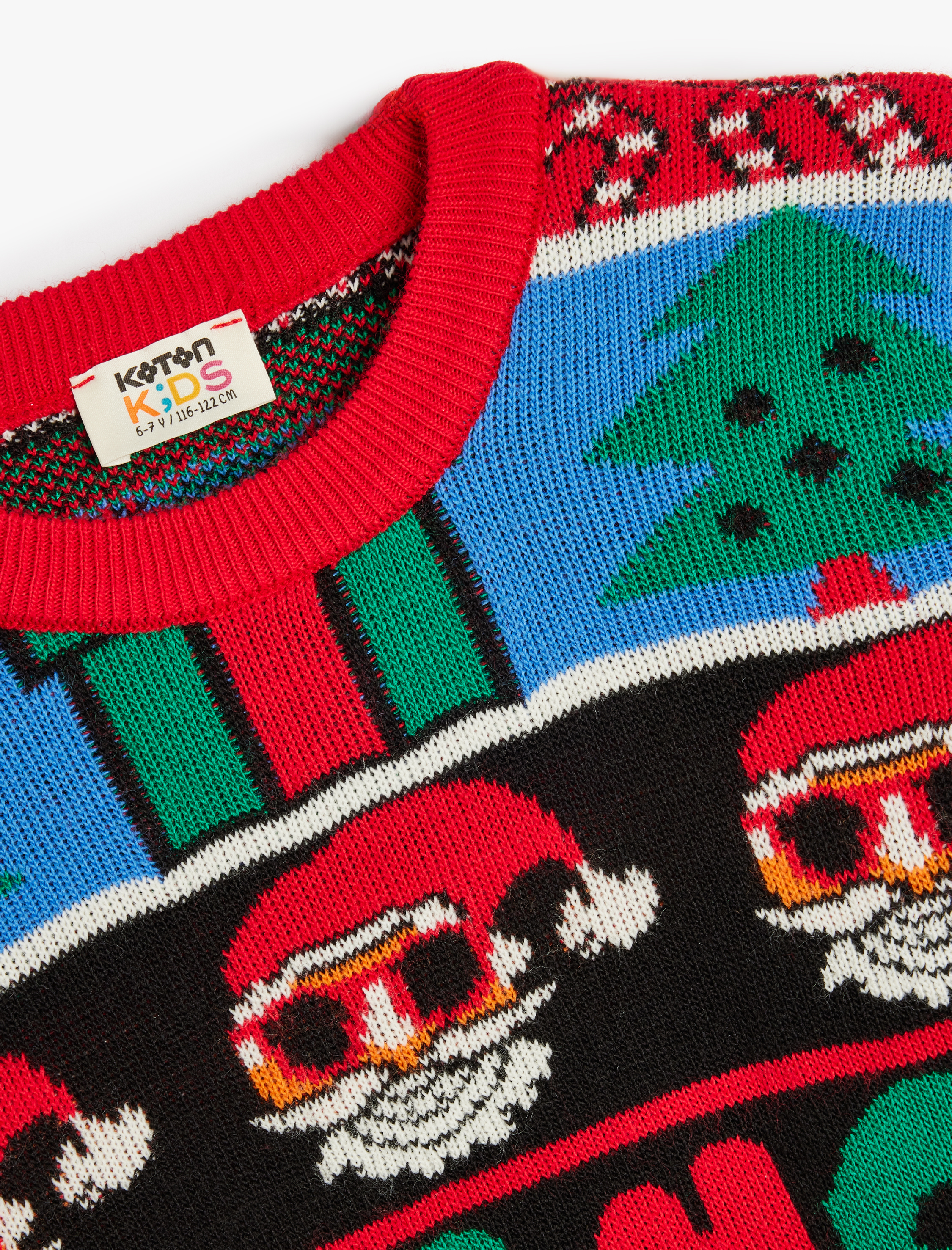  Erkek Çocuk Noel Baba Desenli Yılbaşı Temalı Uzun Kollu Triko Kazak