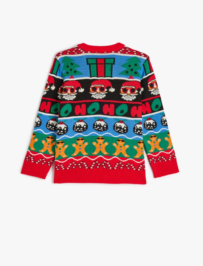 Erkek Çocuk Noel Baba Desenli Yılbaşı Temalı Uzun Kollu Triko Kazak