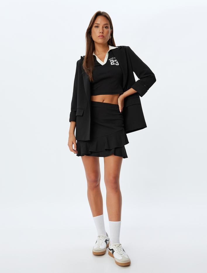  Katlı Standart Bel Fırfırlı Mini Etek