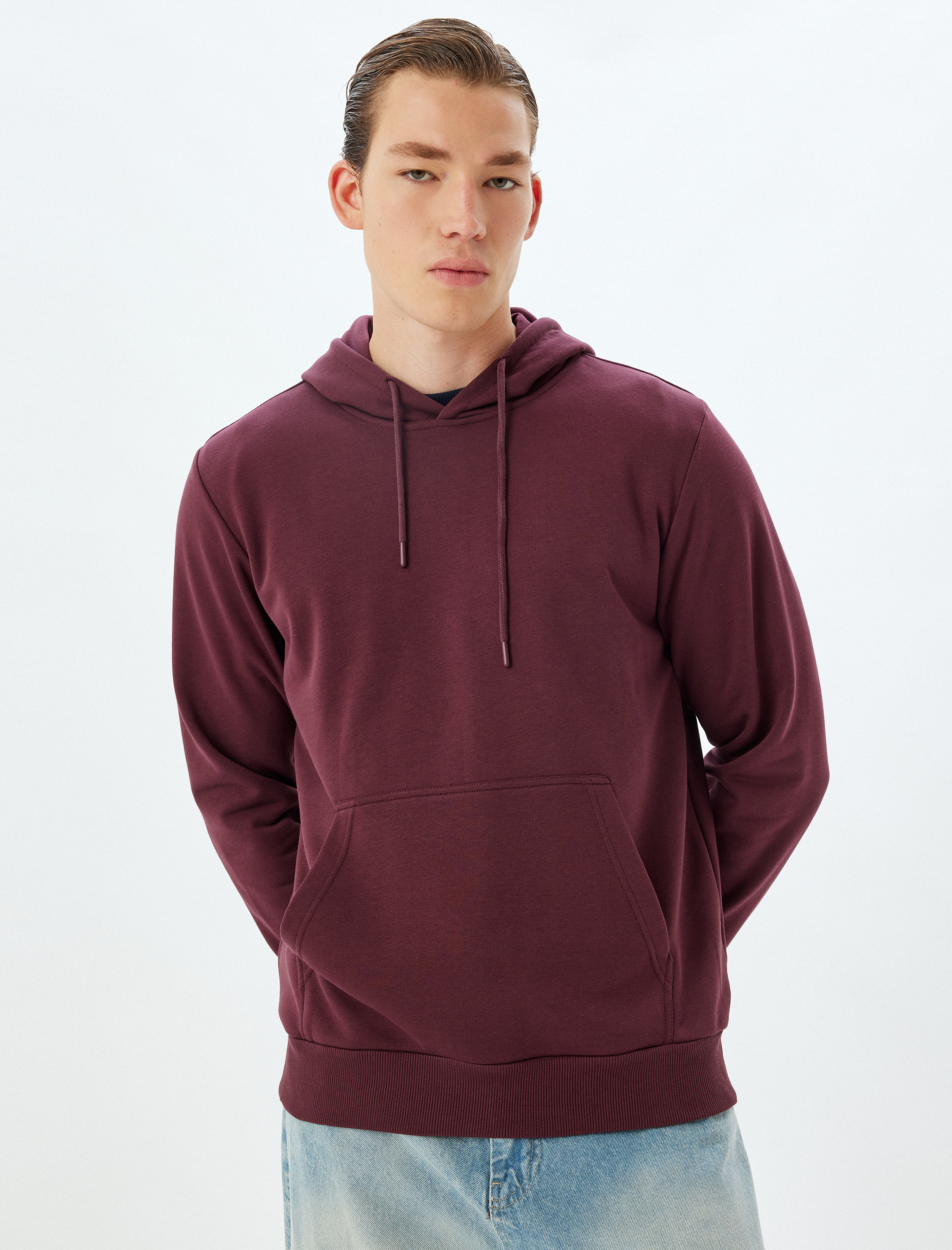   Kapşonlu Sweatshirt Kanguru Cep Detaylı Uzun Kollu Pamuklu