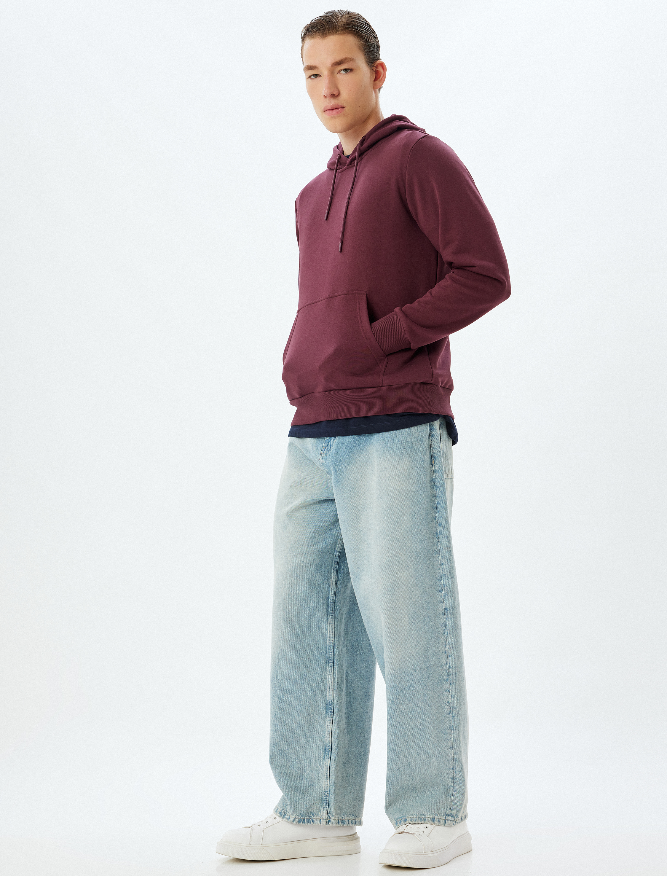   Kapşonlu Sweatshirt Kanguru Cep Detaylı Uzun Kollu Pamuklu