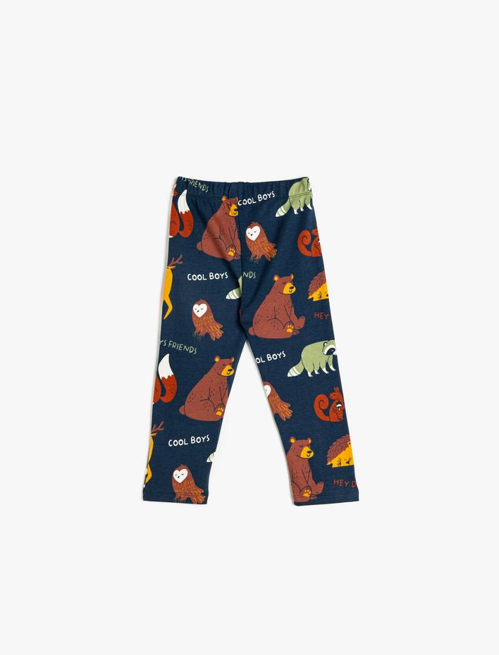 Erkek Bebek Pamuklu Hayvan Baskılı Beli Lastikli Şardonlu Eşofman Altı