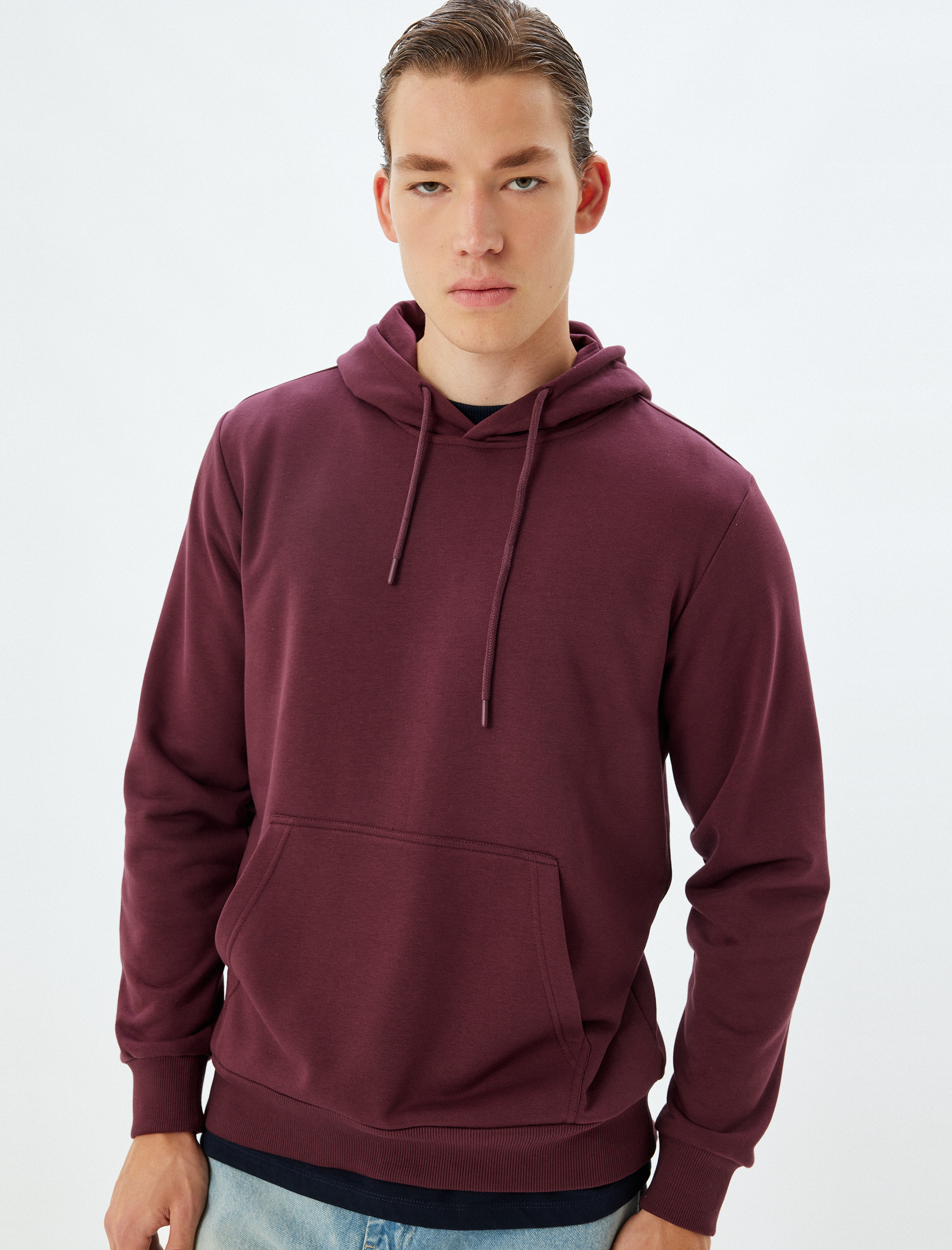   Kapşonlu Sweatshirt Kanguru Cep Detaylı Uzun Kollu Pamuklu